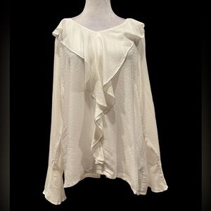 Cream Sz M (EU40) Flouncy semi sheer long sleeve blouse with ruffled cuff sleeve